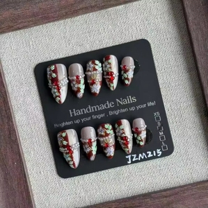 <span class=keywords><strong>Faux</strong></span> ongles à presser faits main, style classique chinois, peints à la main, motif fleur de thé <span class=keywords><strong>blanc</strong></span> <span class=keywords><strong>jasmin</strong></span>, élégants et raffinés - Product Image 4