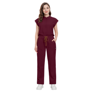 42393 Ensembles de Blouses Médicales Personnalisées ; Tenues de Travail Professionnelles d'Été pour Femme, Blouses en Satin et Pantalons Jogger - Product Image 1