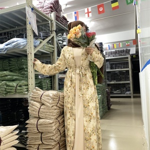 Elegant Chiffon Open Abaya - Breathable Spring Style, Beautiful Floral <b>Print</b>, Full Lined, Perfect for Modest Everyday Wear(1496) - Product Image 3