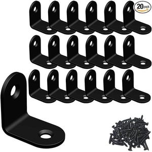 Soporte de ángulo recto de acero inoxidable para estanterías, color negro, paquete de 20 con tornillos, soporte de esquina duradero para estanterías - Product Image 1