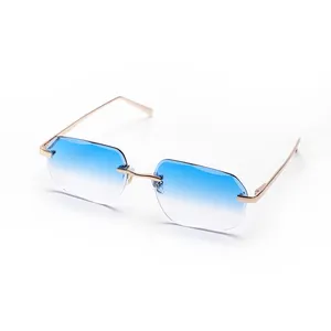 2023 Luxury designer brand Irregular sun glasses High quality diamond cut rimless metal men sunglasses custom wholesale