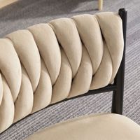 Ensemble de salle à manger rond moderne de luxe léger avec chaises rembourrées en velours doux et table en pierre frittée pour espaces de réception/réunions