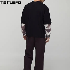 T-shirt Homme Personnalisé Brodé Effet Superposé, Imprimé Vache Noir, Maille Gaufrée, Coupe Oversize Boxy – Fabricants en Gros - Product Image 3