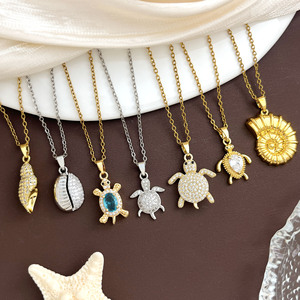 Ocean Turtle Conch Pendant Necklaces Gold Silver Plated Cubic Zirconia Animal Shape Fashionable <b>Chain</b> Jewelry Unisex - Product Image 2