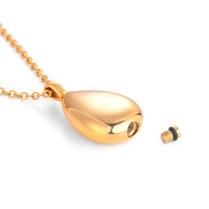 Pendentif urne commémorative élégant en forme de goutte d'eau, plaqué or 18 carats, en acier inoxydable, pour cendres humaines et animales de compagnie - Product Image 5