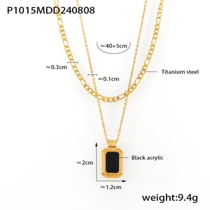 Nuova Collana Trendy da Festa <span class=keywords><strong>con</strong></span> Pendente Geometrico Quadrato in Acrilico, Doppio Strato in Acciaio al Titanio <span class=keywords><strong>con</strong></span> Catena Classica - Product Image 4
