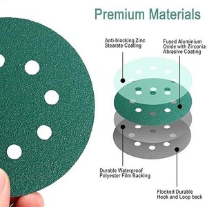 Discos de Lijado de 5 Pulgadas y 8 Agujeros P220 Verdes con Respaldo Adhesivo para Pulir - Product Image 3