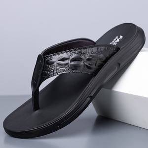 Sandales d'été pour hommes en cuir de vache, motif croco gaufré, semelle épaisse antidérapante, imperméables, pour la marche quotidienne en extérieur, chaussures décontractées - Product Image 4