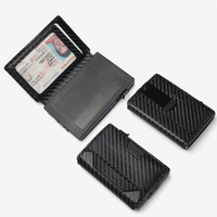 Portefeuille Pop-up RFID en Alliage d'Aluminium et Cuir Crazy Horse Imprimé Fibre de Carbone pour Homme – Idéal pour le Dropshipping et les Cadeaux