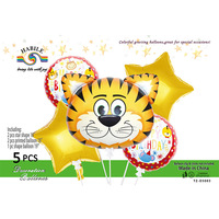 Lot de 5 ballons en aluminium animaux du zoo (Girafe, Singe, Tigre, Étoile) – Décorations de fête d'anniversaire pour enfants – Vente en gros – Prêt à expédier