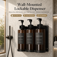 Distributeur de savon mural portable verrouillable à 3 compartiments 500 ml en ABS pour shampoing, après-shampoing et gel douche, rechargeable, pour usage hôtelier
