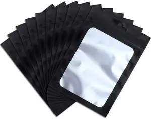 5.5 X 7.9 Inch 100 Pieces Black Foil Mylar Bags Smell Proof Resealable Food Storage Jewelry Packaging Bag With Clear Window
