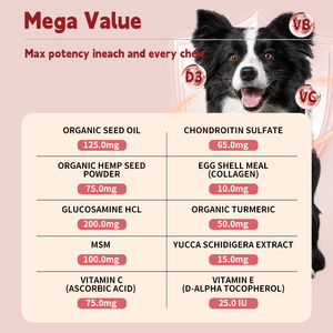 Büyük Irk Köpekler İçin Kondroitin ve MSM İçeren Yüksek Proteinli Kas Geliştirici Yumuşak Çiğneme Tabletleri, Köpekler İçin Kalça ve Eklem Takviyesi - Product Image 5