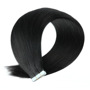 # Extensions de <span class=keywords><strong>cheveux</strong></span> humains lisses 100% Remy péruviens, noir naturel 1B, 18 pouces, avec bande adhésive invisible en PU - Product Image 1