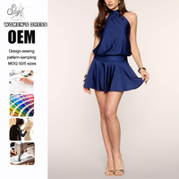 Robe Mini Évasée Sans Manches Dos Nu Halter pour Femme, Personnalisée en Usine, Tendance, Élégante et Décontractée pour Soirée