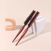 Brosse à cheveux démêlante à manche en bois naturel, poils de sanglier, peigne à trois rangées pour le coiffage des cheveux de mariée, peigne à friser les cheveux