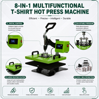 Presse à chaleur par sublimation 8-en-1 avec pression réglable pour l'impression sur t-shirts, casquettes, tasses et assiettes