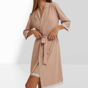 ชุดเสื้อคลุมสำหรับสตรีลายลูกไม้สายสปาเก็ตตี้ชุดนอนผ้าถักเนื้อนุ่มพร้อมชุดเสื้อคลุม2ชิ้น - Product Image 4