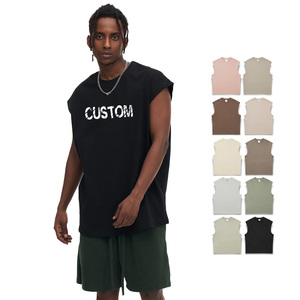 Top da <span class=keywords><strong>uomo</strong></span> con stampa Dtg taglie forti ricamate oversize senza maniche in cotone 100% con stile Bxoy <span class=keywords><strong>bianco</strong></span> nero canotta personalizzata da <span class=keywords><strong>uomo</strong></span> - Product Image 1