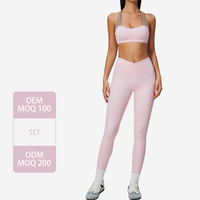 Ensemble 2 pièces TZ2588-3 pour femme : Soutien-gorge de sport dos nu color block et Legging de yoga taille haute croisée très extensible pour l'entraînement, la gym et le fitness