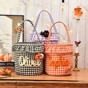 Cesta de lujo para dulces con bordado, encanto espeluznante, volantes personalizados, tela a cuadros, bolsa de almacenamiento para juguetes, Halloween - Product Image 1