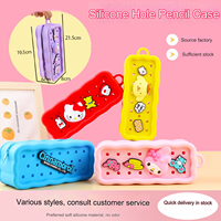 2024 nouveau dessin animé bricolage trou Silicone école porte-crayon maquillage toilette porte-monnaie sac fermeture à glissière vacances papeterie boîte cadeau