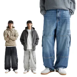 Gingtto Vintage High Street Fashion Straight Denim Trousers Men's Baggy Jeans