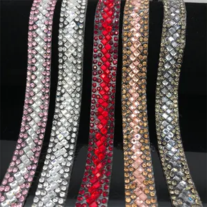tr064 wholesale DIY decoration adhesive crystal strass mesh hot fix rhinestone trimming for garment and shoe