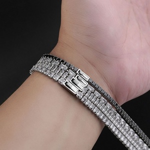Bracelet Chaîne Tennis Détachable Unisexe Zhaoxiang - Acier Inoxydable Incrusté de Cristaux/Strass Géométrique Tendance - Product Image 2