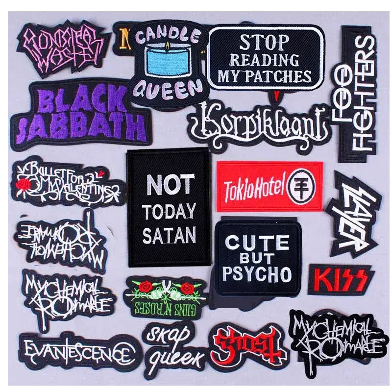 Hot Sale Punk Rock Patch Besticktes Abzeichen Benutzer definiertes Metallband Nähen Sie Eisen auf Stick patches für Jacke