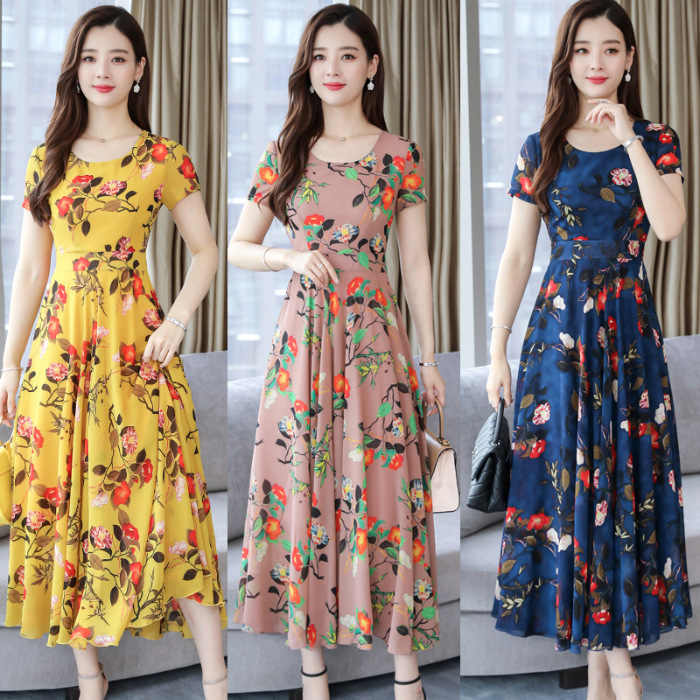 Slim-fit floral A-line maxi dress and cardigan set A127 main image 0