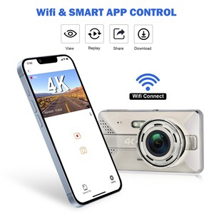 Видеорегистратор 4K Автомобильный цифровой фотоаппарат 4,0 дюймов водонепроницаемый Wi-Fi видеорегистратор черный ящик для вождения доказательства черный - Product Image 3