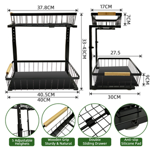 Étagère de rangement sous l'évier à 2 niveaux en métal, <span class=keywords><strong>panier</strong></span> de rangement pour armoire de cuisine avec tiroir <span class=keywords><strong>coulissant</strong></span> - Product Image 2