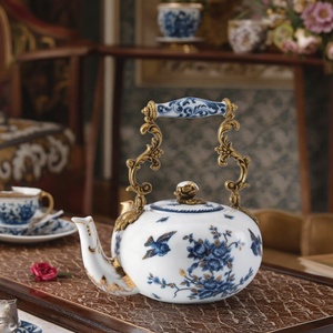 <strong>Retro</strong> <strong>Decorative</strong> Teapot Afternoon Tea Home Accessories Luxury Blue and White Porcelain With Brass Home <strong>Decoration</strong> - Product Image 2