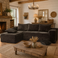 Eck-L-förmiges Sektionalsofa in einer Box Schwarzes Cord-Modulsofa mit Chaiselongue Platzsparend