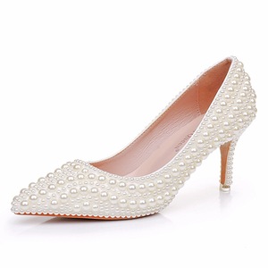 Tacchi a spillo di grandi dimensioni 7cm <span class=keywords><strong>Off</strong></span>-<span class=keywords><strong>White</strong></span> perla da sposa da <span class=keywords><strong>donna</strong></span> scarpe da sera da sposa con punta eleganti sandali con tacco - Product Image 5