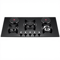Table de cuisson encastrable 90 cm en verre trempé, cuisinière multifonction avec 4 brûleurs à gaz et 1 plaque électrique pour la maison