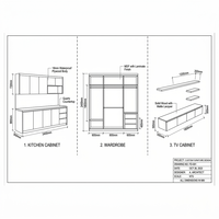 Lemari dapur 3D, Cucina Italia lengkap lemari dapur kayu lapis dengan pintu Pvc