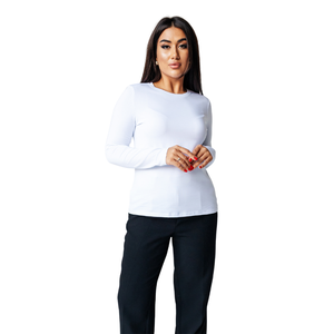 Chemise en jersey décontractée pour femme OEM, manches longues, 100% coton, coupe ajustée aux épaules, respirante, extensible, taille XL, gamme 44-54, vente en gros - Product Image 1
