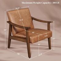 Fauteuil d'appoint en cuir PU de style moderne du milieu du siècle avec pieds en bois massif pour salon, chambre à coucher, salle d'attente, marron