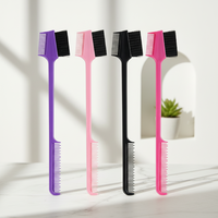 Peigne-brosse 3-en-1 professionnel ionique en nylon multicolore personnalisable double face pour le contrôle des bords, les sourcils, les perruques et le démêlage des cheveux