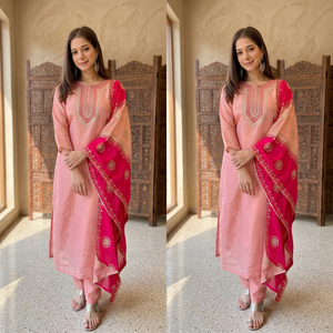 TENNECY Presenta Nueva Colección: Conjunto de Top, Palazzo y Dupatta de Seda Pesada, Completamente Cosido, Elástico, Reversible y Sin Arrugas - Product Image 2