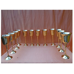 Antique Look Brass <b>Wine</b> <b>Goblet</b> Engraved Handmade Chalice Vintage Metal Drinking Cup Classic Barware Wedding Gift Tableware - Product Image 1