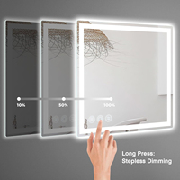 Miroir de salle de bain LED moderne 24x24 avec éclairage intégré, miroir intelligent carré à rétroéclairage frontal, dimmable 3 couleurs, IP44 Ra90, fixation murale