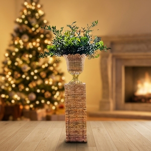 Handgewebte Quadratische Rattan-Bambus-Vase für Heimdekoration, Moderner Bohemian-Stil, Große Kapazität für Blumendekoration - Product Image 1