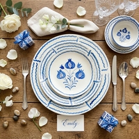 Assiettes en céramique imprimées de fleurs vintage modernes, ensembles de vaisselle de luxe en porcelaine, assiettes de dîner pour la restauration, mariage, restaurant et maison