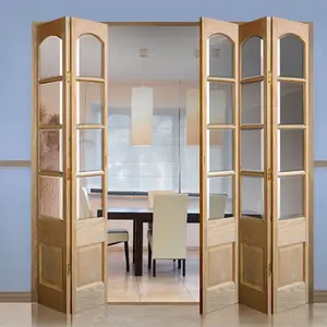 Prix d'usine intérieur bi plié style portes en bois insonorisées bi-fold design moderne avec cadre en bois cloison en verre porte pliante