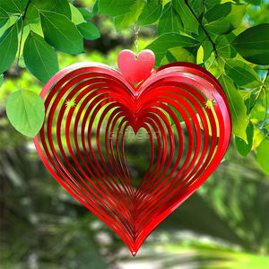 In acciaio inossidabile 3D rotante in metallo dinamico pendente filatore del vento per giardino decorazione di arte cuore rosso carillon cacciatore di vento - Product Image 2