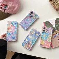 Casing iPhone 16 15 Motif Lukisan Minyak Bunga Mengkilap Lucu dengan Tepi Bergelombang Modis untuk iPhone 17 Pro Max, Casing Cetak Lukisan Minyak