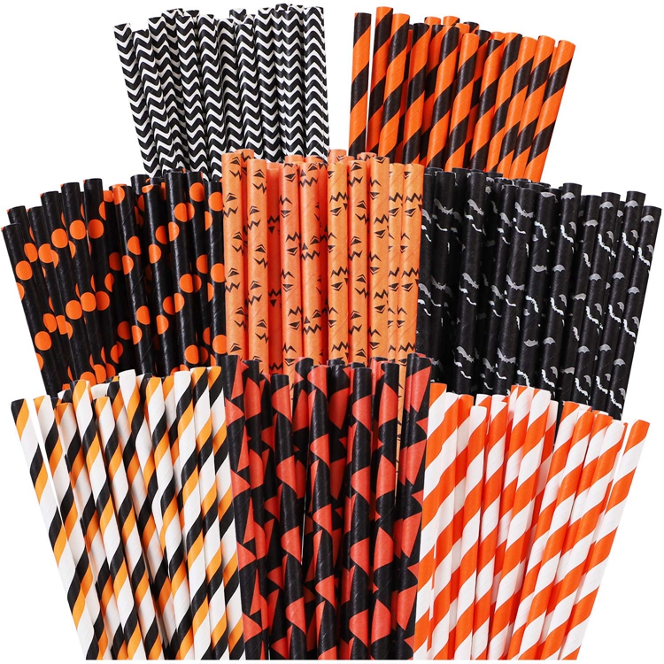 Hstyle Halloween Party Paper Straws 25pcs/pack Disposable Paper Drinking Straws for Kids Halloween Birthday Party Favor Supplies